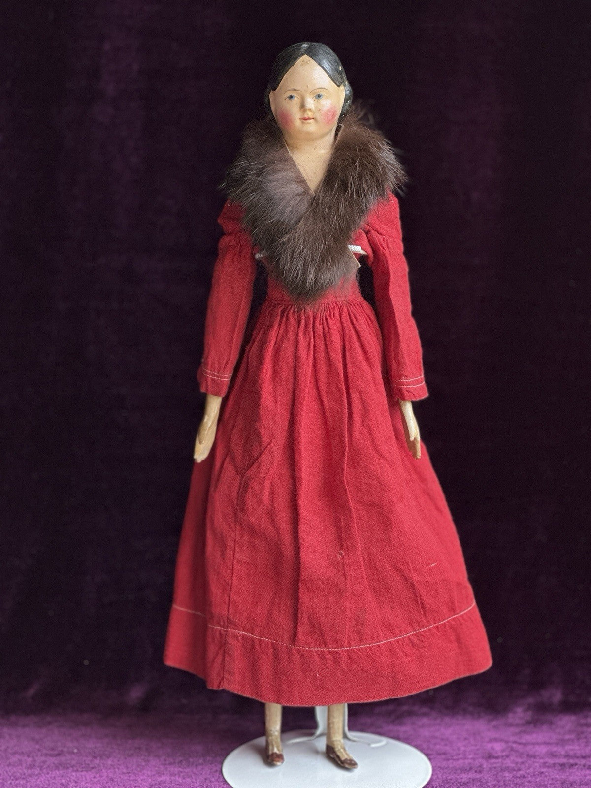 Large Antique German 15.5” Papier Mache Milliner’s Model Covered Wagon Doll