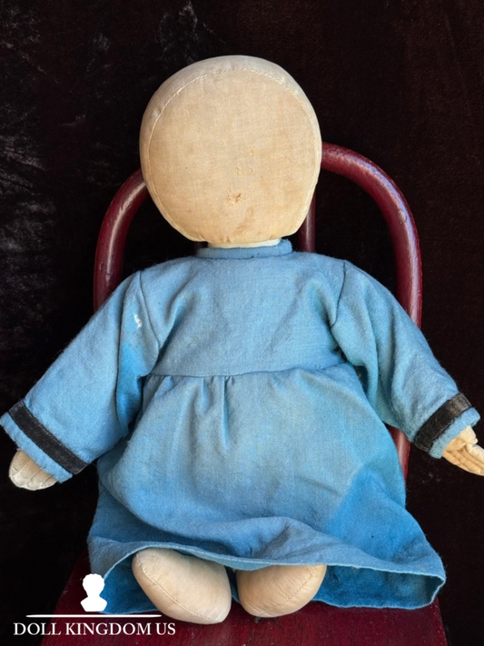 Early Antique American 12.5” Primitive Folk Cloth Rug Doll
