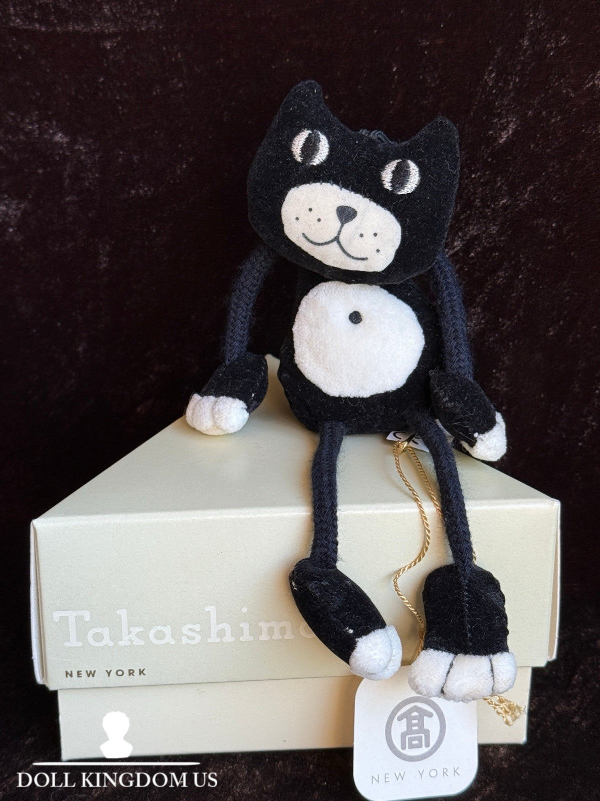 Rare Vintage Takashimaya New York Black Cat Plush Stuffed Animal Toy w Box Tag