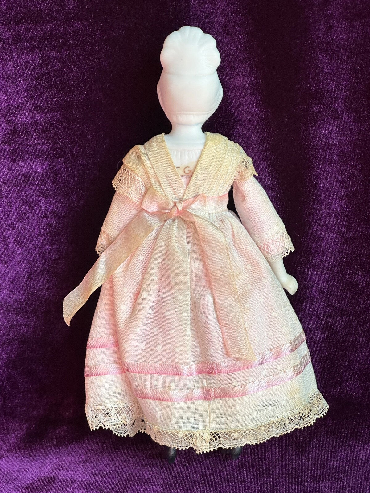 Vintage 8.25” Miniature Reproduction of Antique German Hertwig Parian Doll