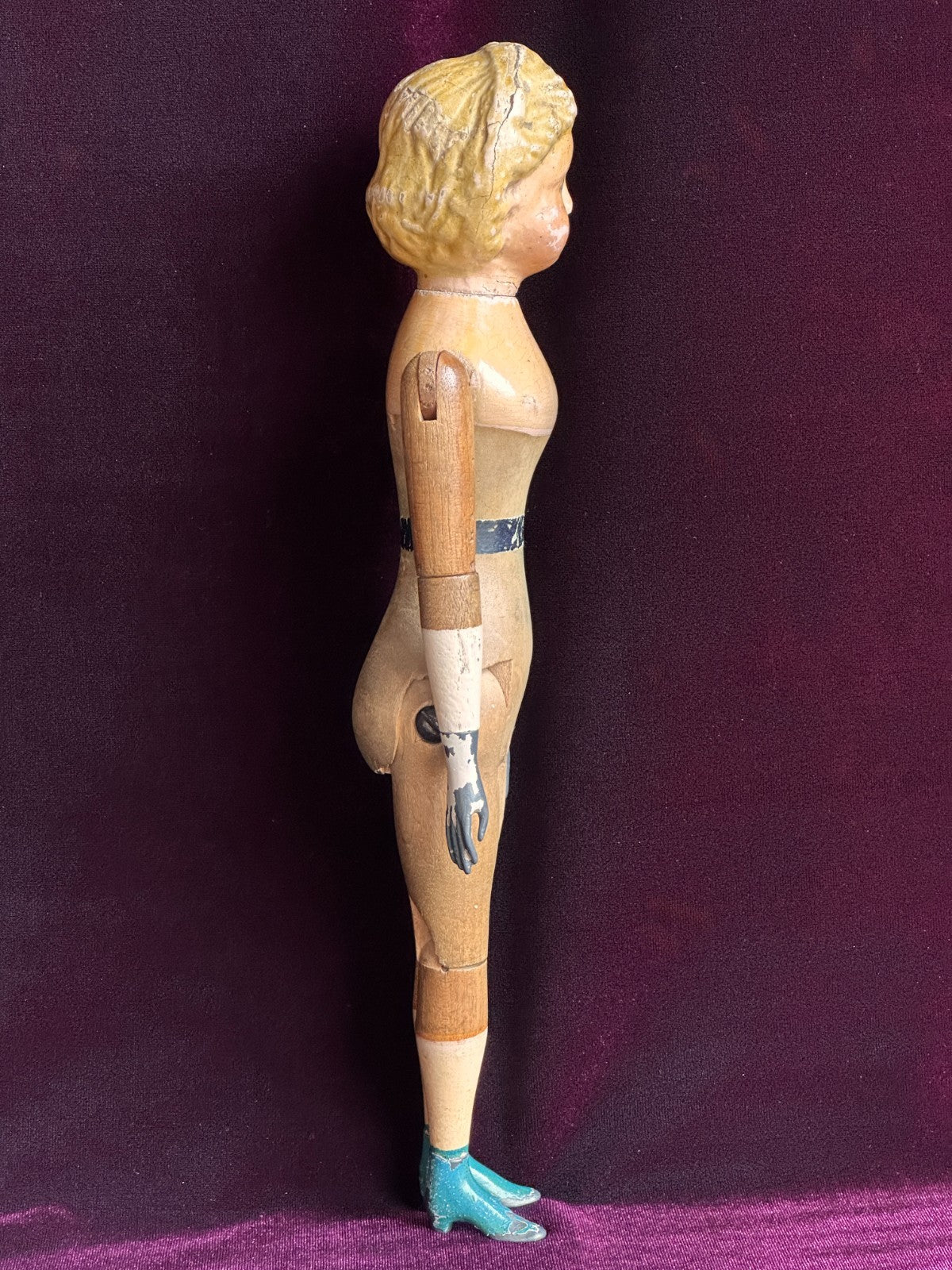 Antique American Mason & Taylor 11.5” Papier Mache Wood Metal Doll