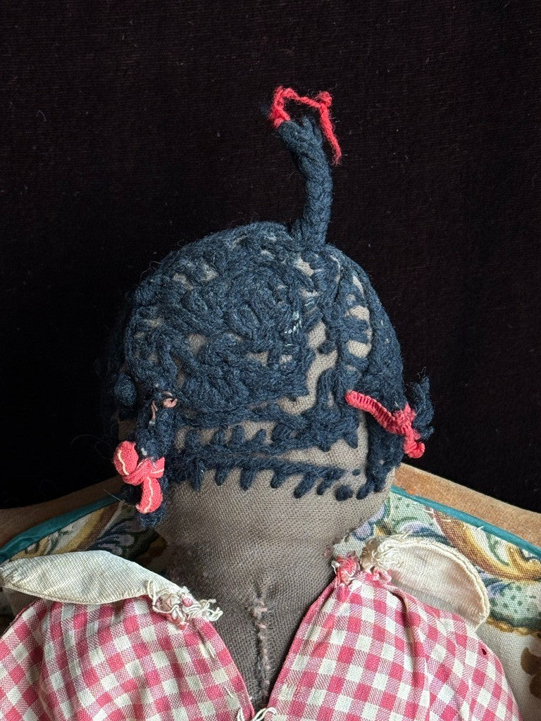 Antique/Vintage African American 12" Primitive Folk Art Cloth Rug Portrait Doll