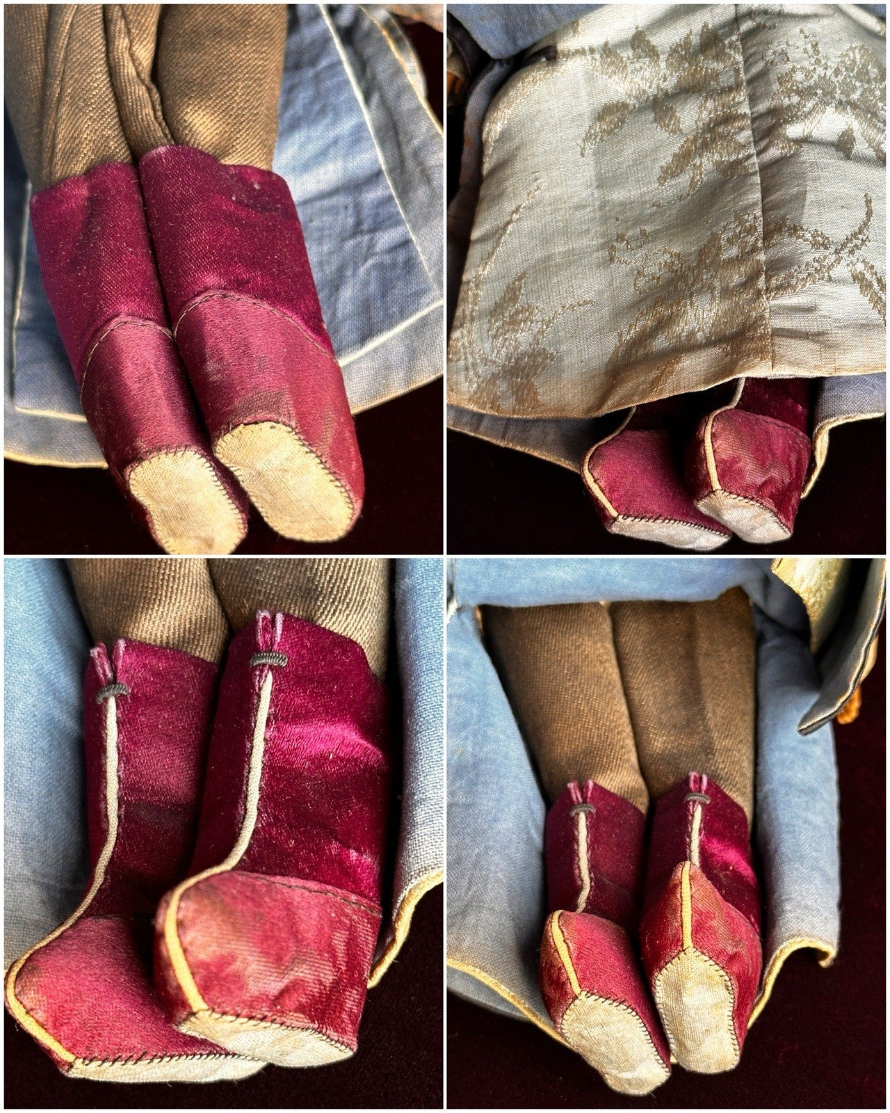 Pair of Antique Door of Hope Mission Carved Wood Cloth Bride and Groom Dolls