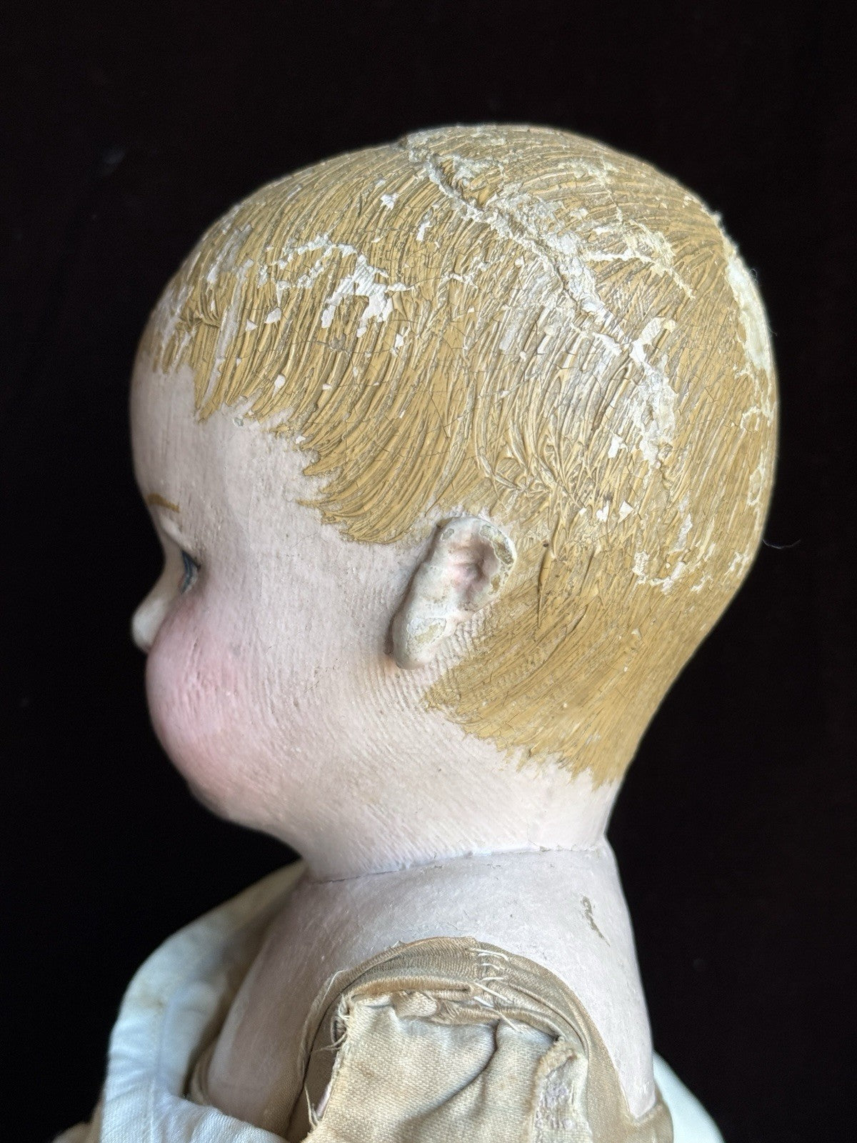 Antique American Martha Chase 15.5” Oil Painted Cloth Baby Doll