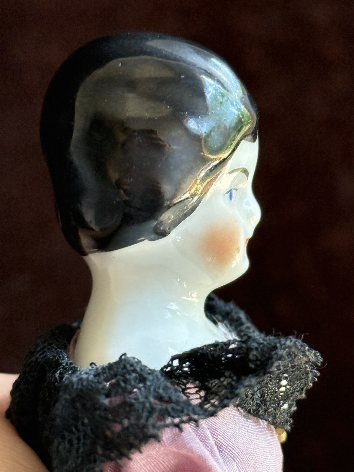 Antique German 6.75” Bisque Cloth Miniature Dollhouse Lowbrow China Doll