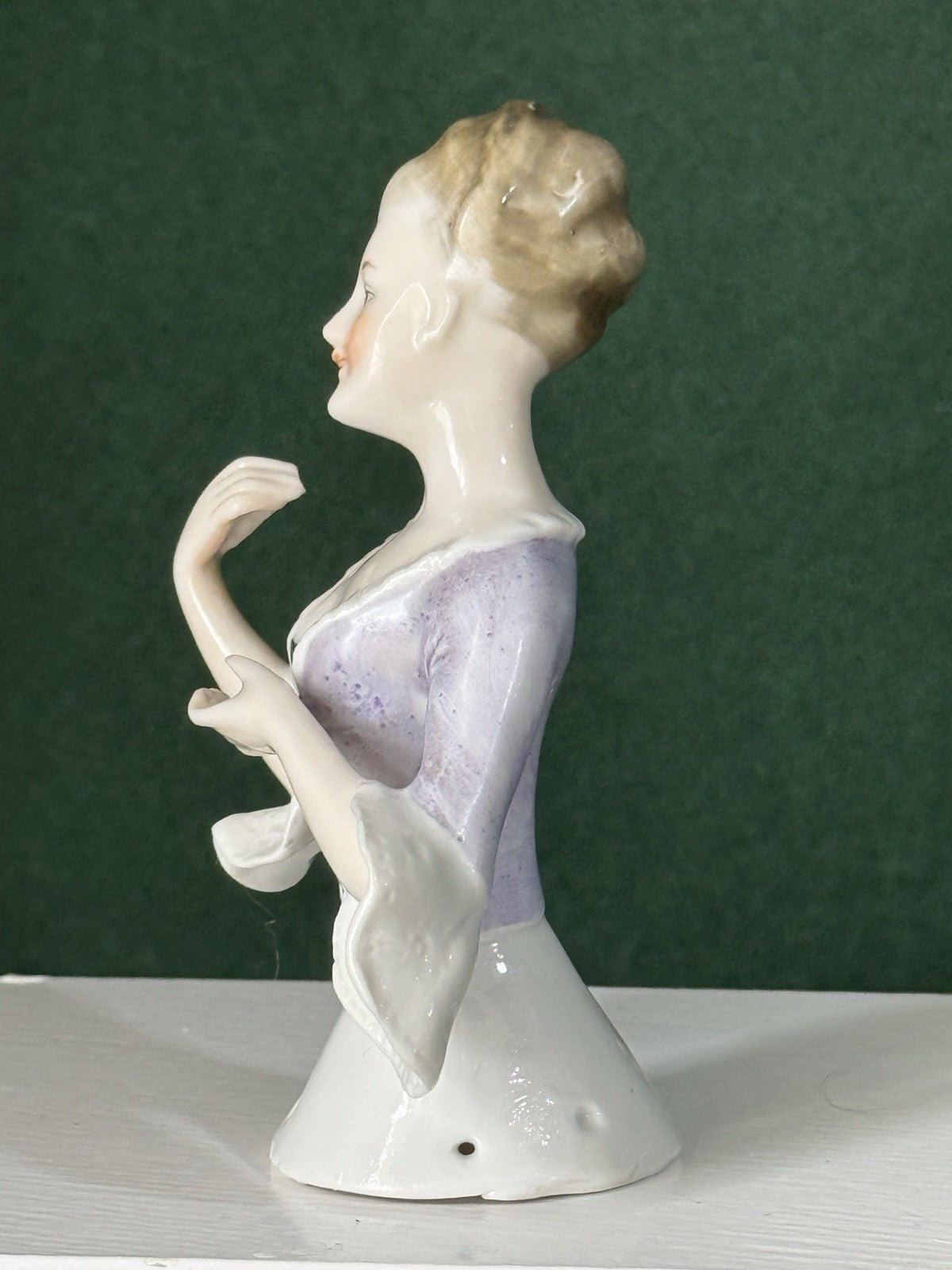 Antique German Porcelain Volkstedt Rudolstadt 3 3/4” Half Doll Pin Cushion