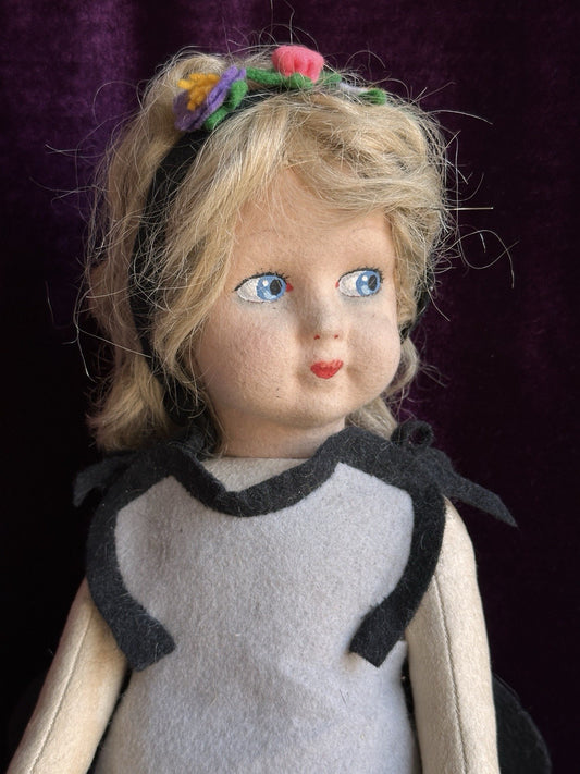 Vintage 18” Italian/French Lenci Style Cloth Felt Doll
