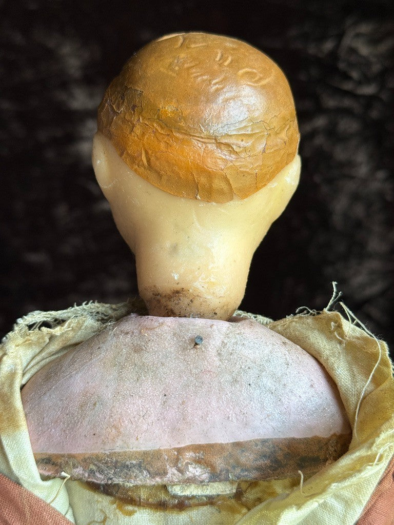 Rare Antique German 17” Mechanical Wax Doll Toy