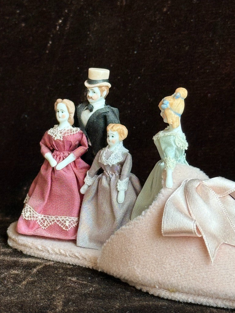 Miniature Porcelain China Doll Display Set in Velvet Shoe by Rosemarie Snyder