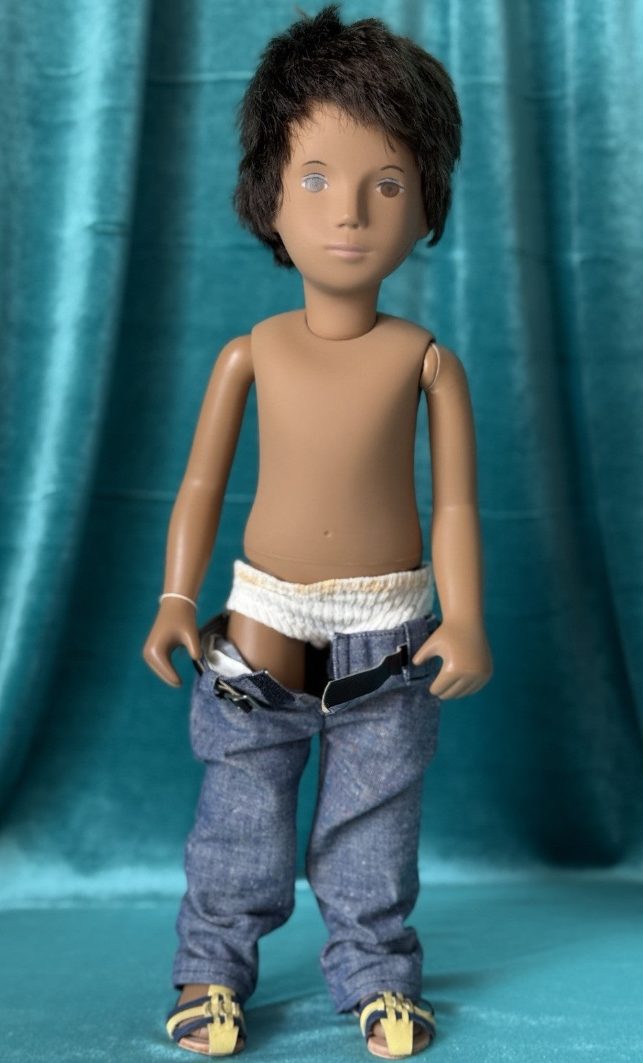 Collectible England Vinyl Brunette Gregor Boy Doll; Native American New Outfit