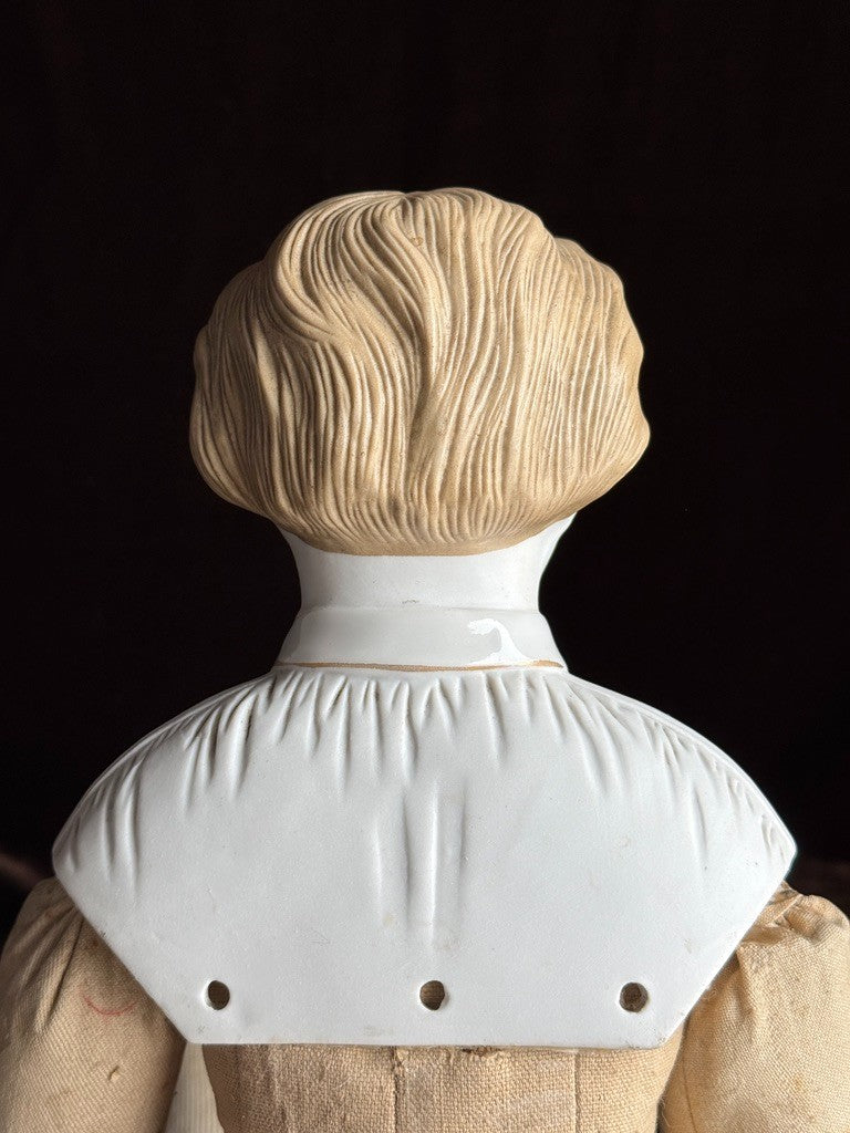 Large Antique German Kling 27” Dresden China Parian Molded Shoulder Head Doll