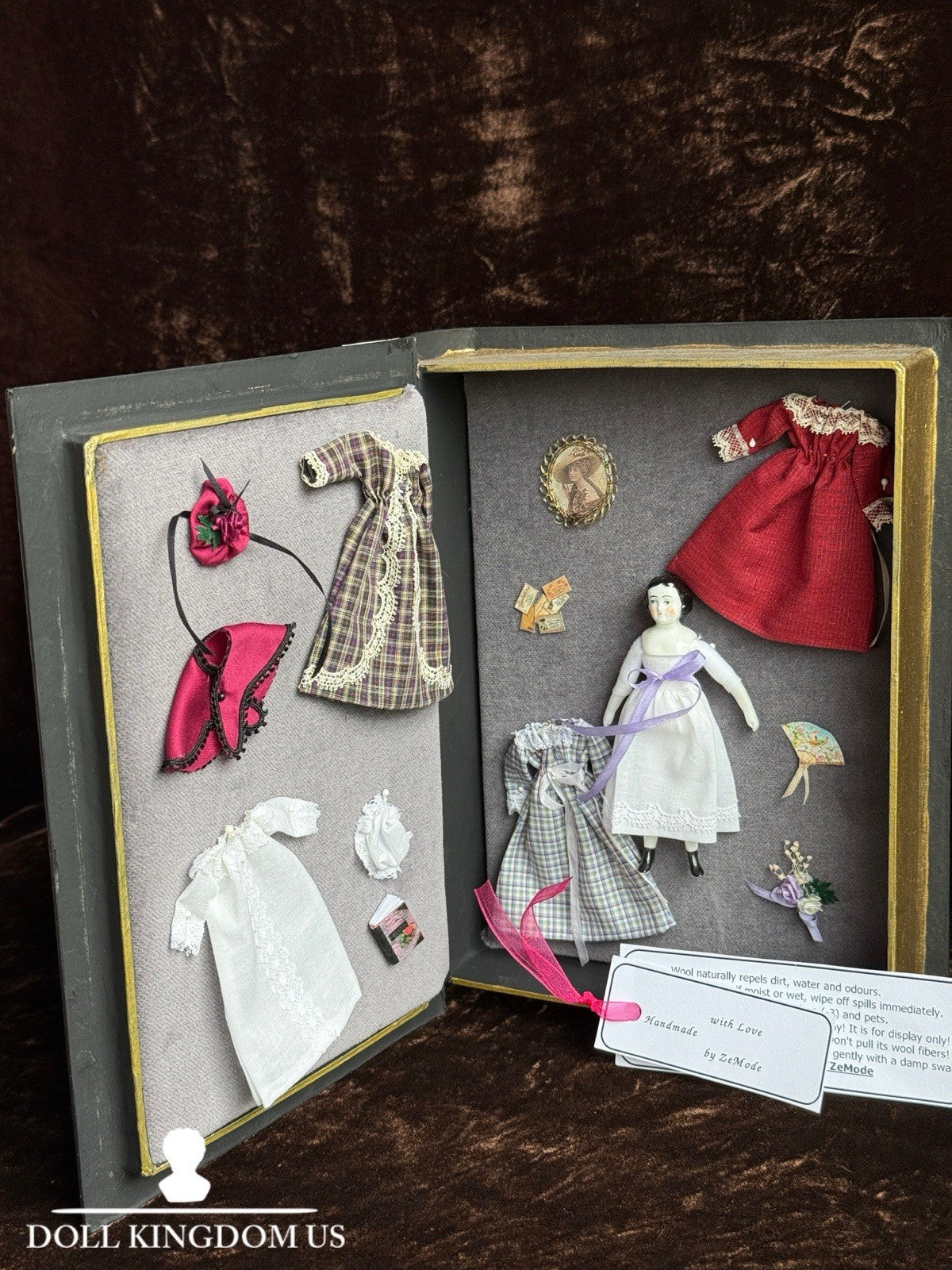Miniature Porcelain Repro of China Doll by Rosemarie Snyder with Wardrobe Set