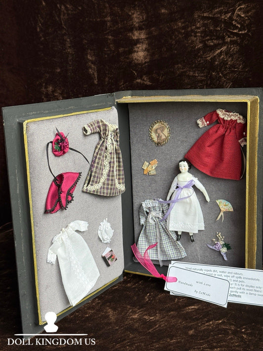 Miniature Porcelain Repro of China Doll by Rosemarie Snyder with Wardrobe Set