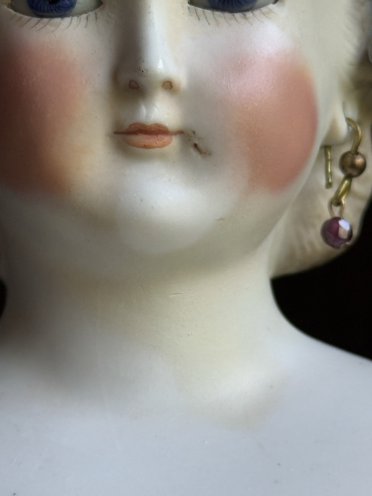 Antique German 19” Kling Bisque Head Parian China Dresden Doll Glass Eyes