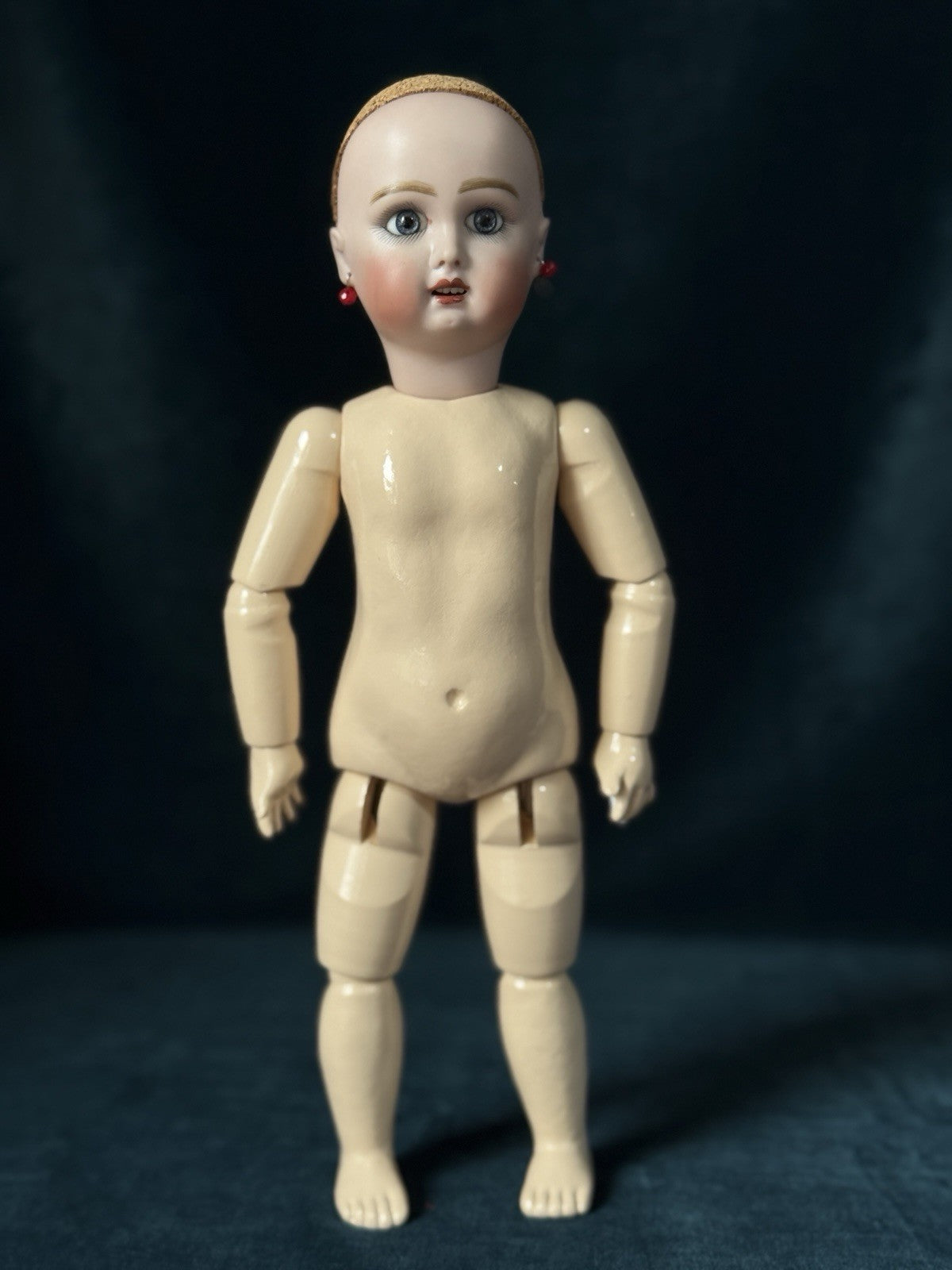 Porcelain/Composition 11” Reproduction of Antique French Bleuette Doll Red Dress
