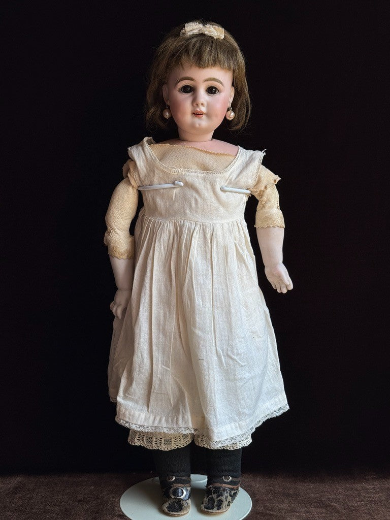 Rare Antique German 21” Simon Halbig 759 Bisque Socket Head Leather Body Doll