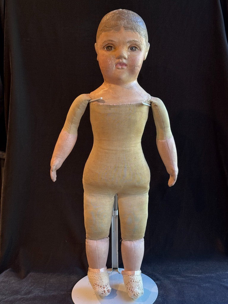 Antique American 21" Philadelphia Sheppard Baby Oil Painted Stockinette Doll