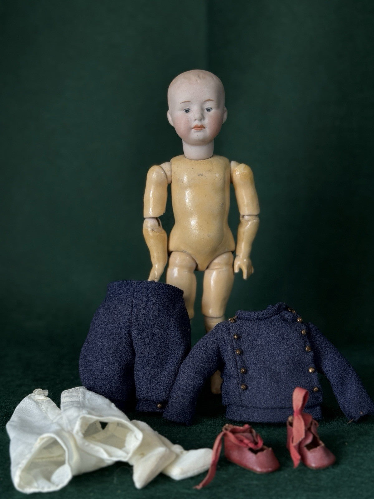 Antique German 8.5” Gebruder Heubach Bisque Head Character Boy Doll