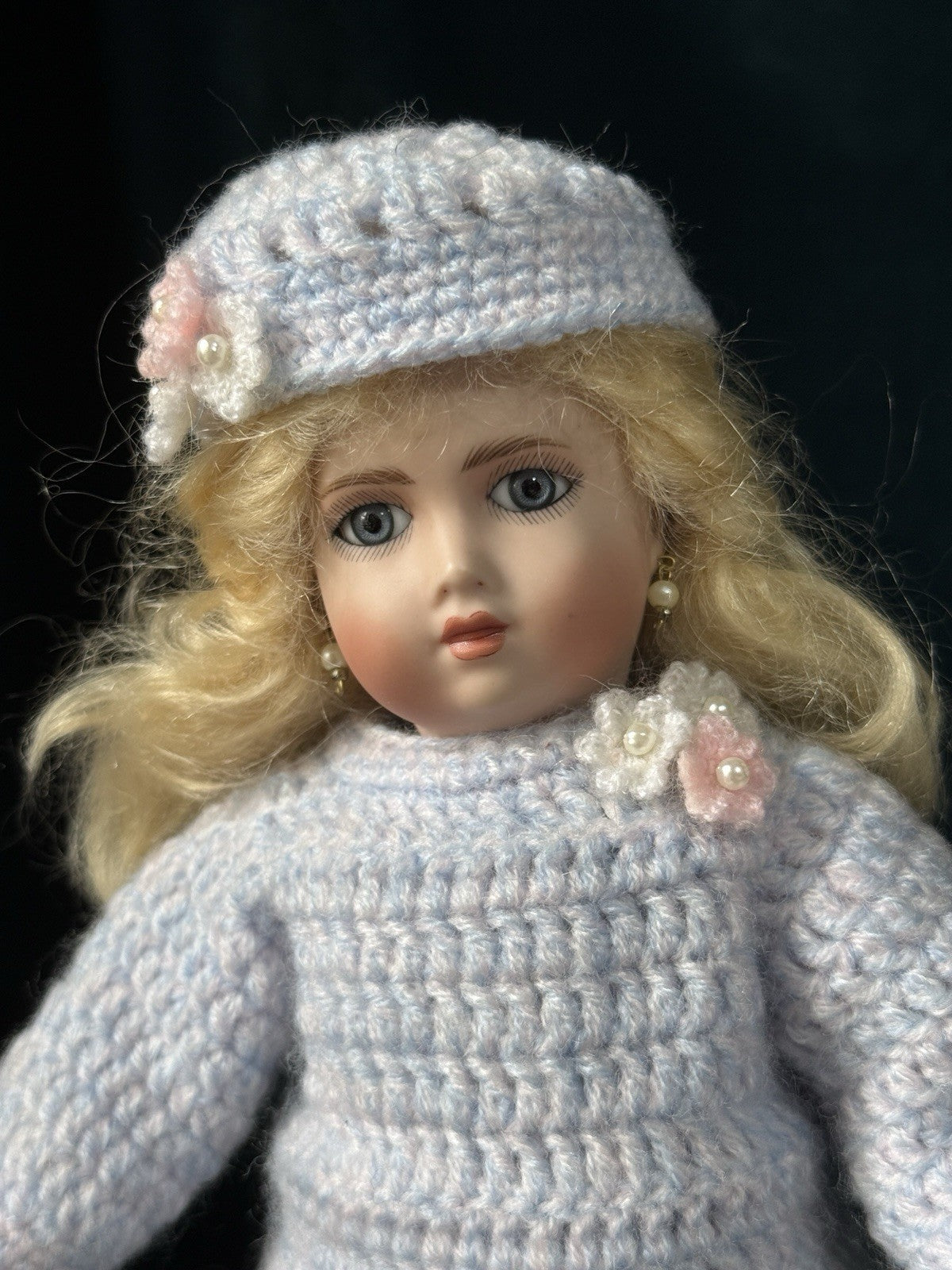 Porcelain/Composition 11” Reproduction of Antique French Bleuette Doll Skater