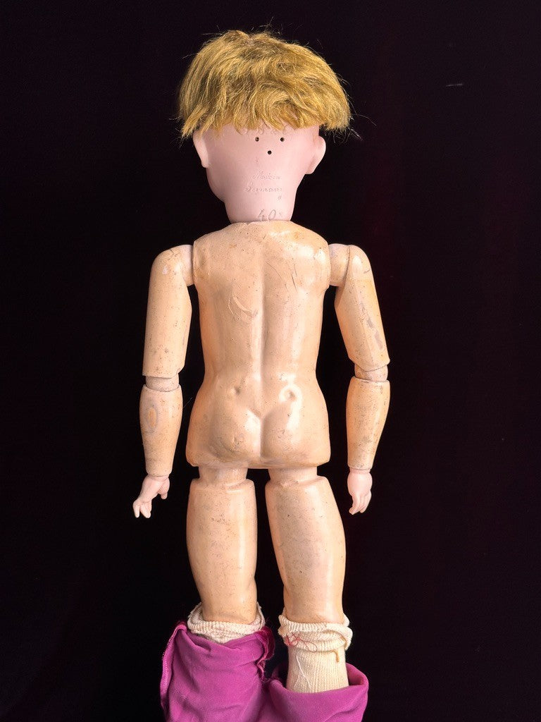 Antique German 25" Franz Schmidt 1295 Bisque Head Boy Doll
