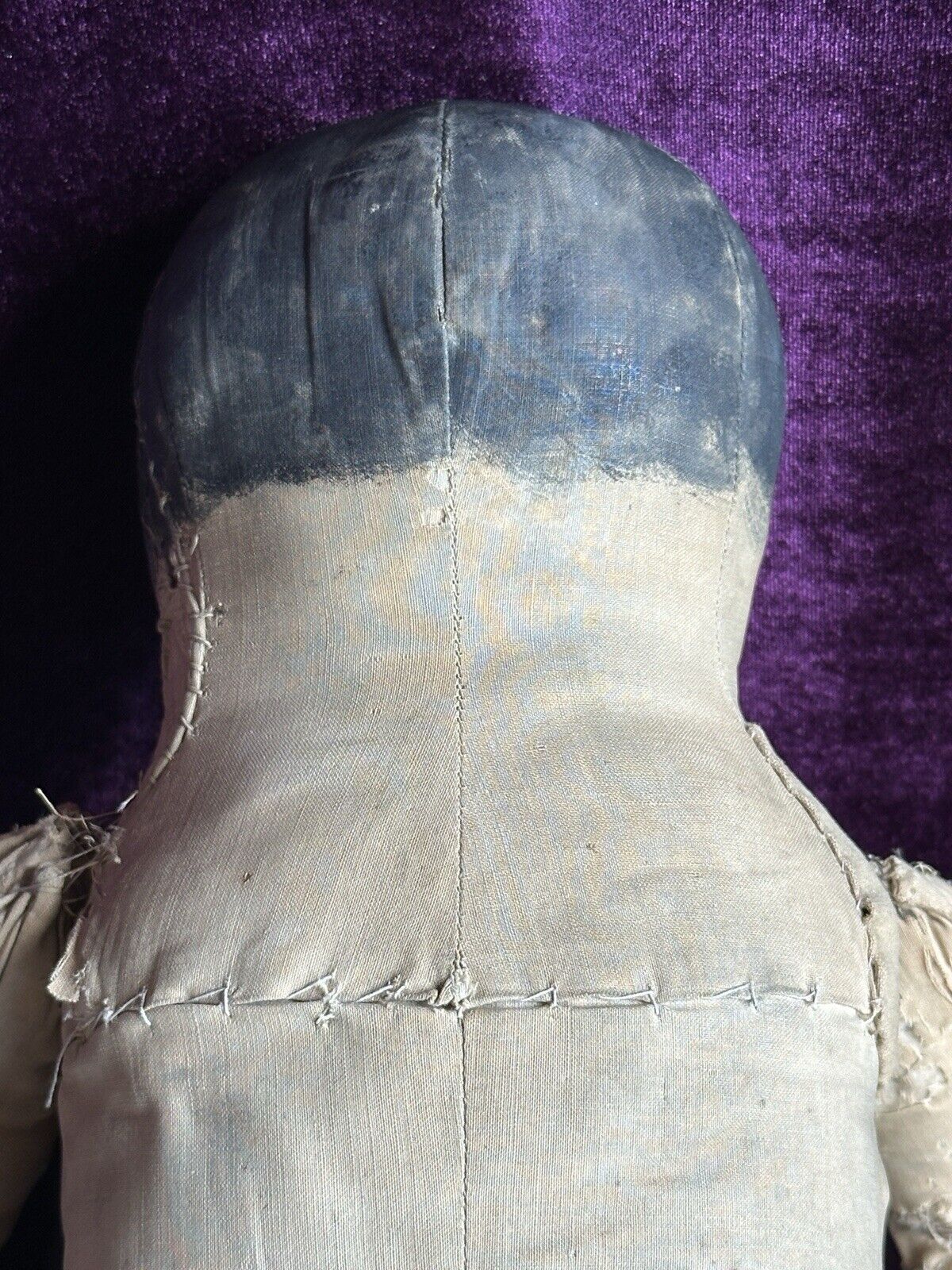 Early American Victorian 18” Presbyterian (?) All Cloth Rag Oil Painted Doll