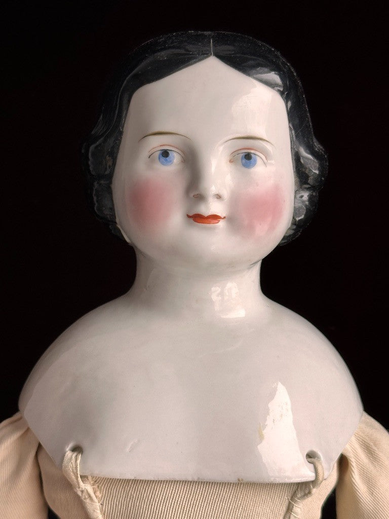 Large Antique German 27” Flat Top Highbrow China Shoulder Head Doll