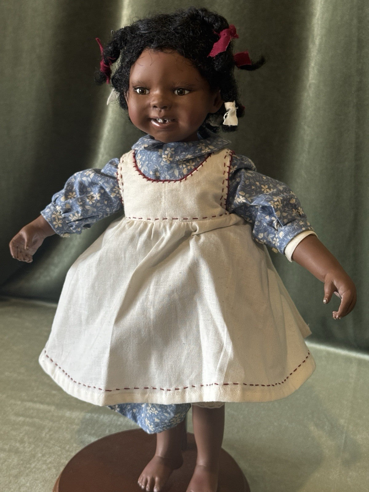 OOAK Artist Handmade Clay Stockinette 15” Doll “Eliza” with Topsy Turvy Doll Box