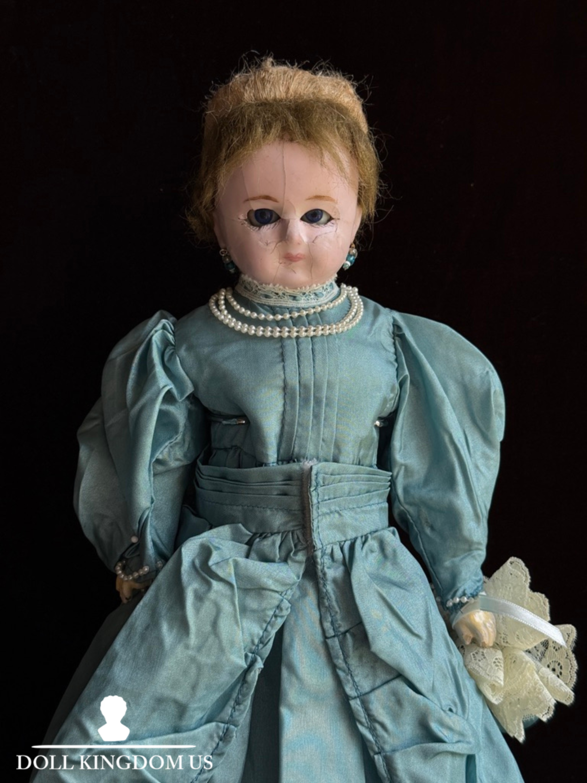 Antique German 16” Wax over Papier Mache Shoulder Head Cloth Body Fashion Doll