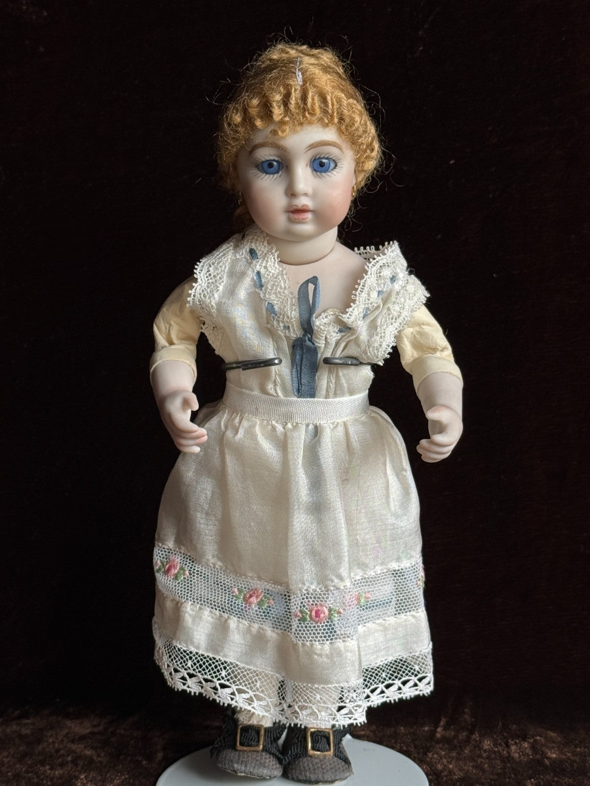 Miniature 7.5” Cathy Hansen Hand Signed Porcelain Repro of Antique Bru Doll