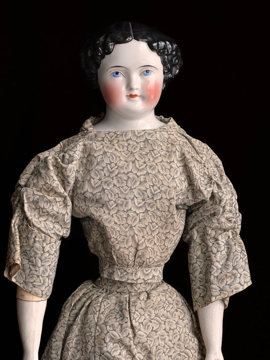 Antique German 18.5” Flat Top Highbrow China Shoulder Head Doll