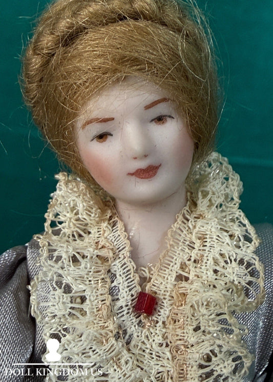 Porcelain/Cloth Reproduction Of Miniature Dollhouse 6” Lady Doll