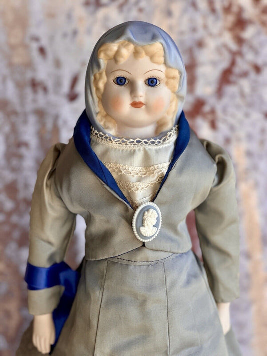 Vintage Emma Clear Queen Louise Blue Scarf Parian Lady Bisque Doll Glass Eyes