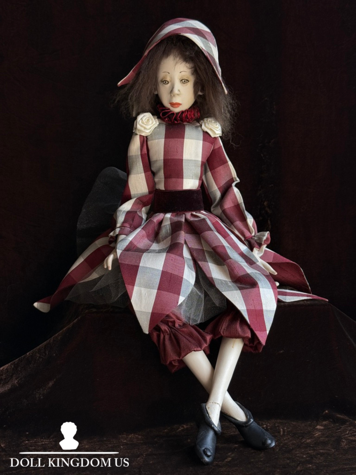 OOAK NIADA Artist Ankie Daanen Paper Clay Mixed Media Pierrot Character Doll