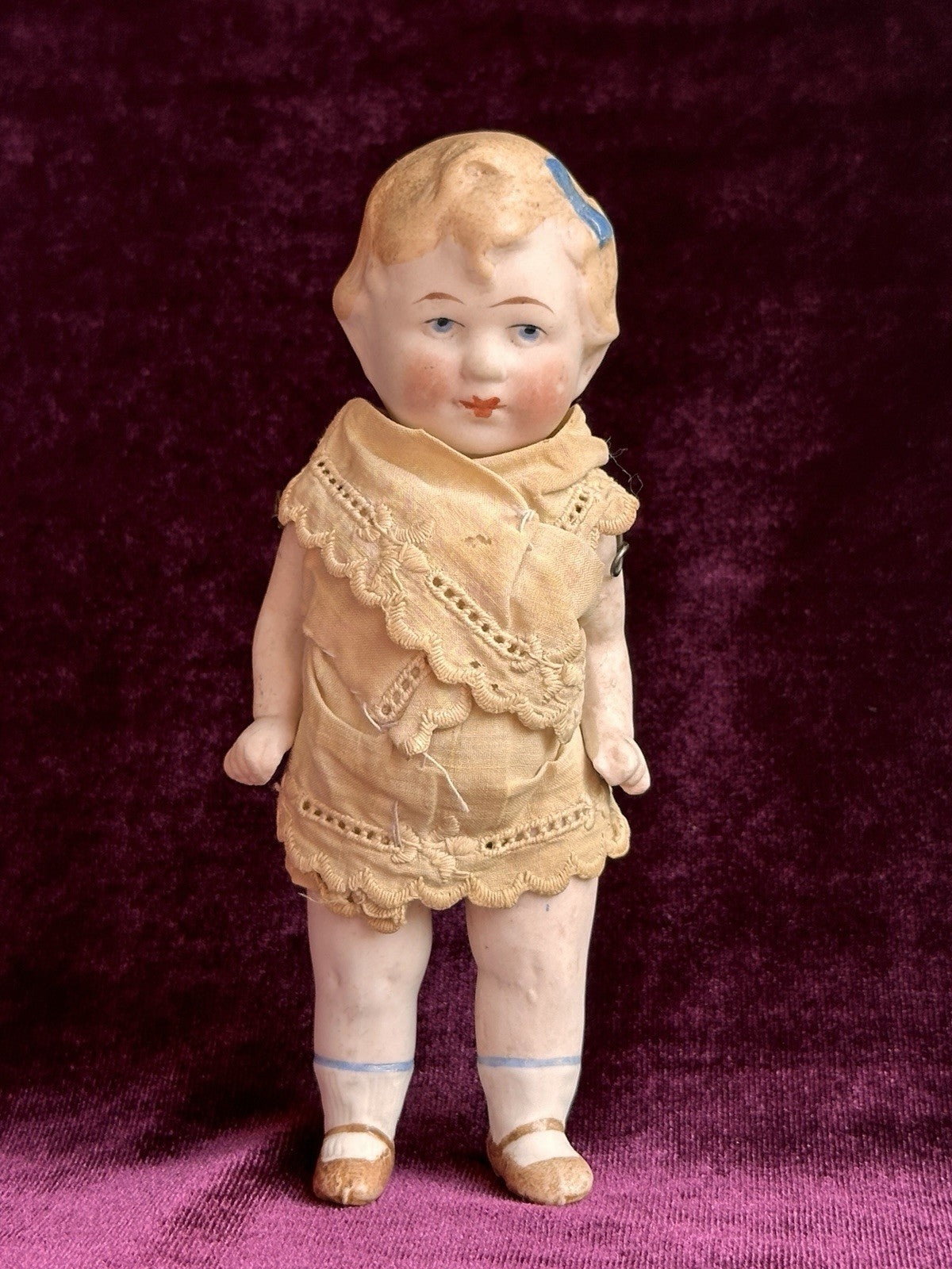 Antique German 5.125” All Bisque Limbach P. 23 Nancy Type Mignonette Doll