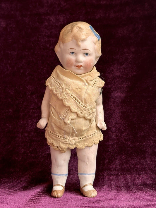 Antique German 5.125” All Bisque Limbach P. 23 Nancy Type Mignonette Doll