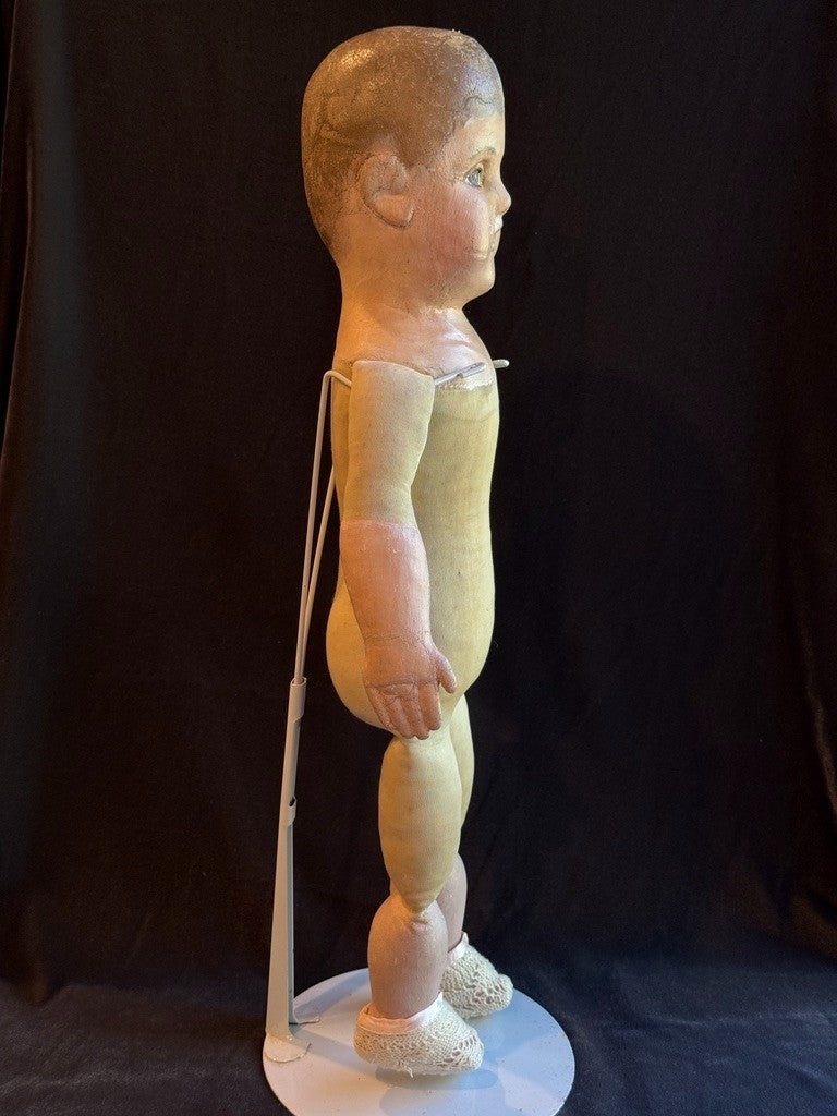 Antique American 21" Philadelphia Sheppard Baby Oil Painted Stockinette Doll
