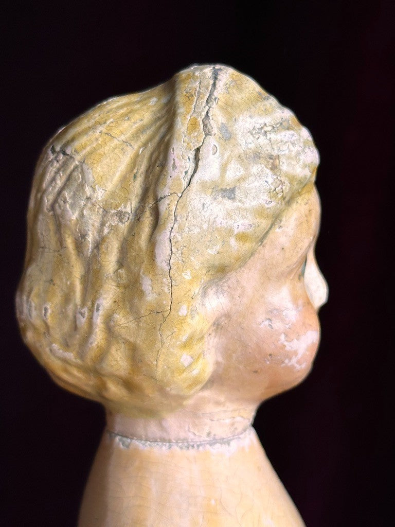 Antique American Mason & Taylor 11.5” Papier Mache Wood Metal Doll