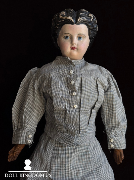 Antique American 23” Greiner Papier Mache Head No. 6 Fashion Doll with Label