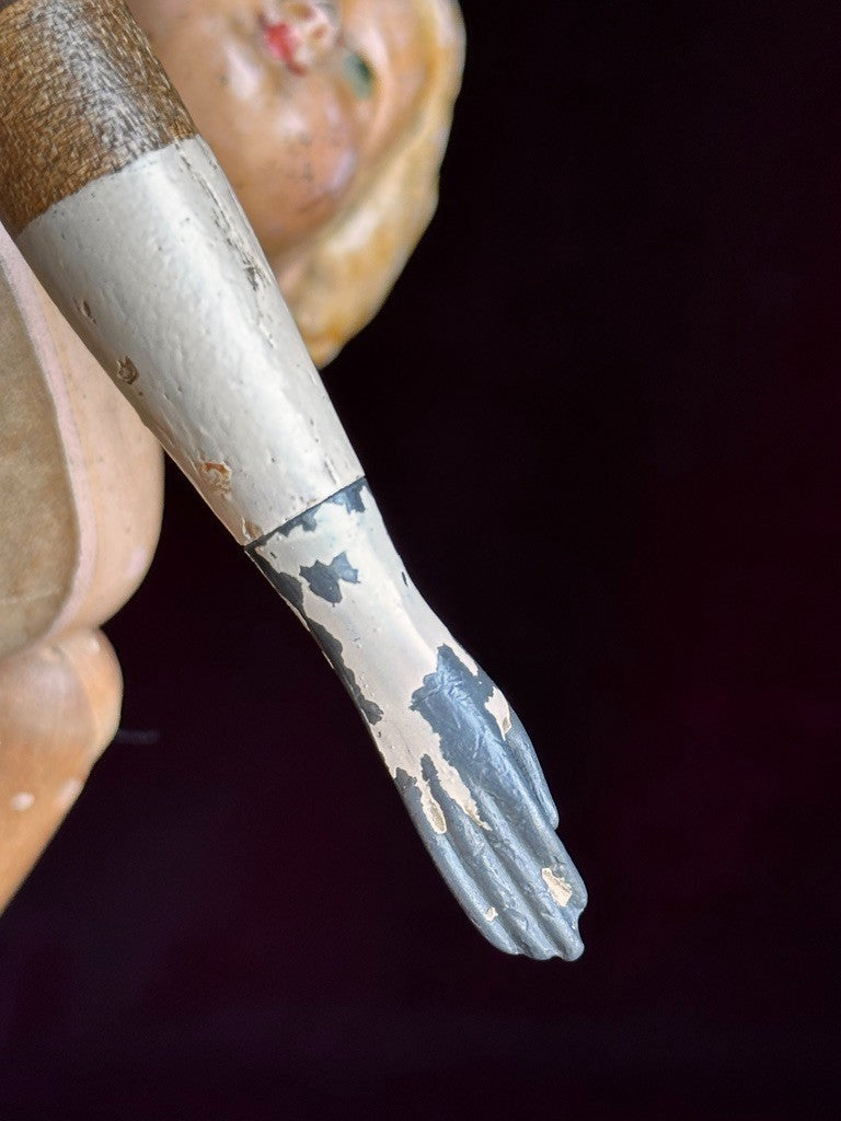 Antique American Mason & Taylor 11.5” Papier Mache Wood Metal Doll