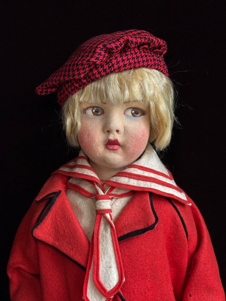 Large Vintage French 23” Raynal Felt Cloth Character Doll with Tag