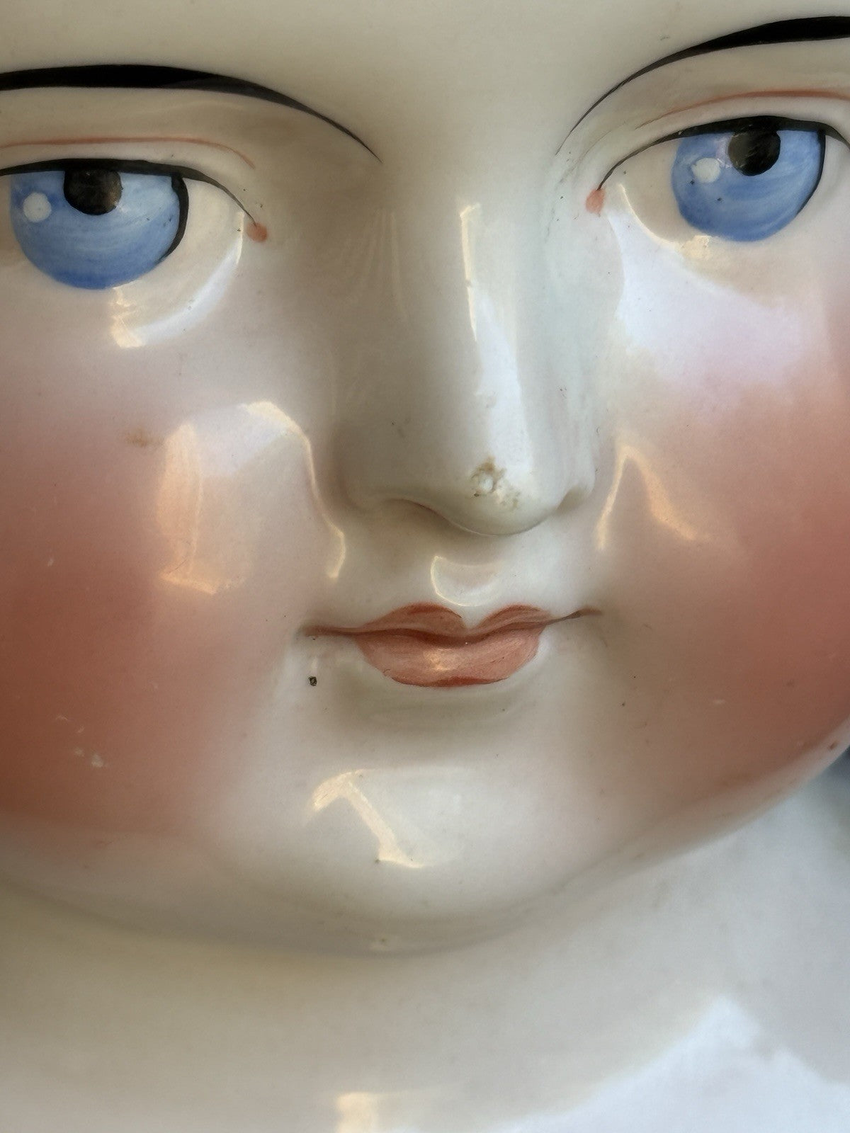 Large Antique German 7.75” Flat Top Highbrow China Shoulder Doll Head Only