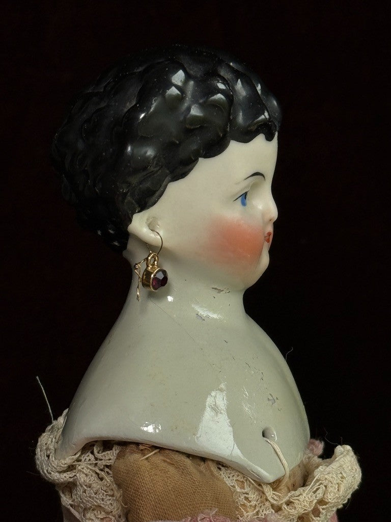 Antique German 14” Young Dagmar Style China Shoulder Head Doll Pierced Ears