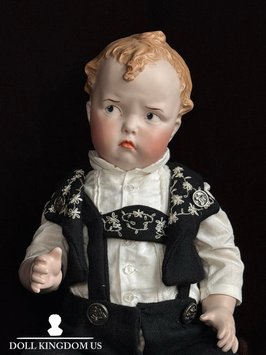 Porcelain Comp 18” Repro of Antique Gebruder Heubach 8644 Grumpy Character Doll
