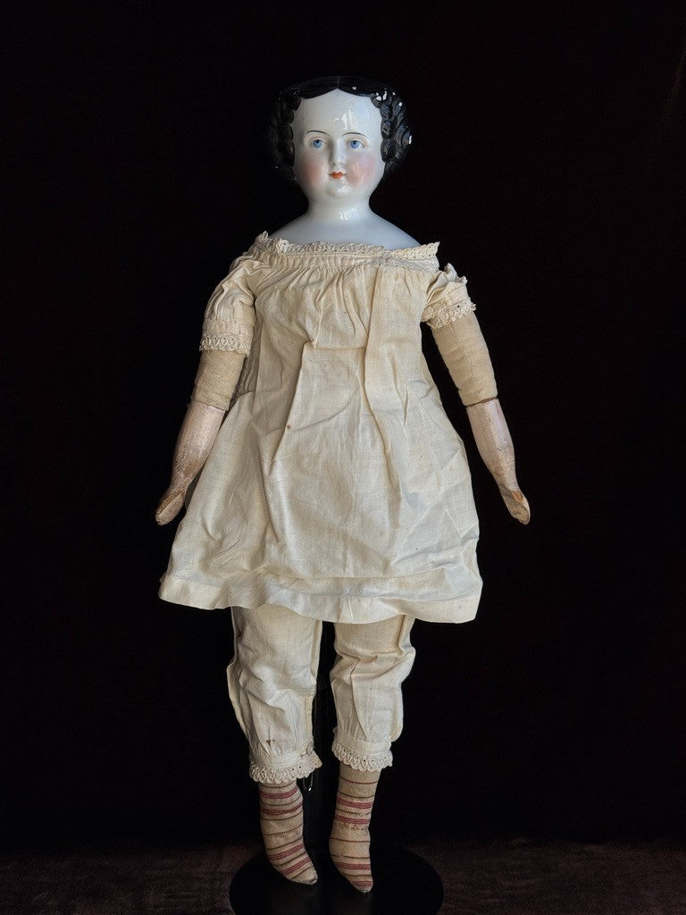 Antique German 20.5” Flat Top Highbrow China Shoulder Head Doll