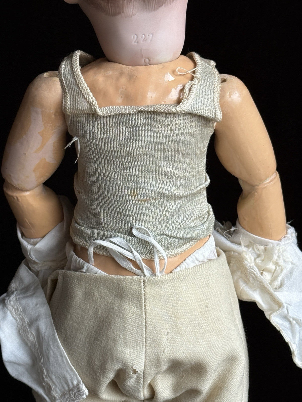 Antique French 20” SFBJ 227 Bisque Head Smiling Boy Character Doll