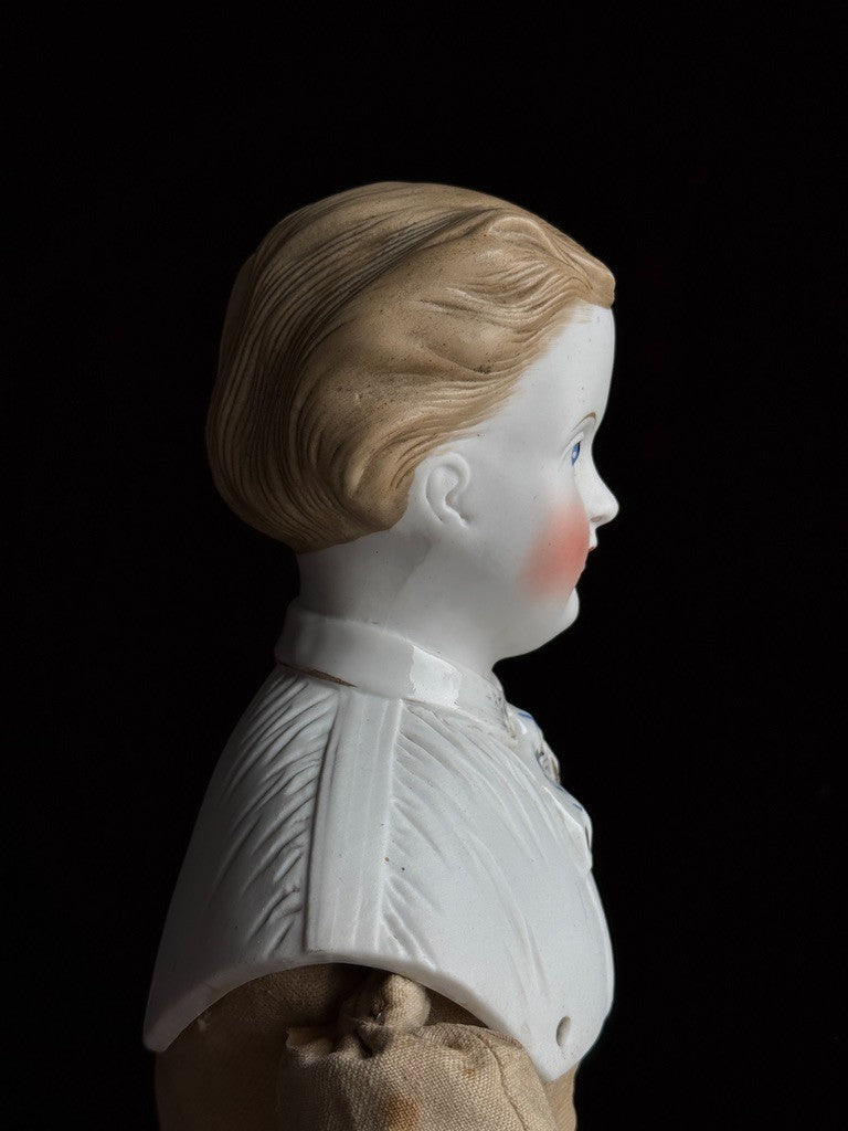 Large Antique German Kling 27” Dresden China Parian Molded Shoulder Head Doll