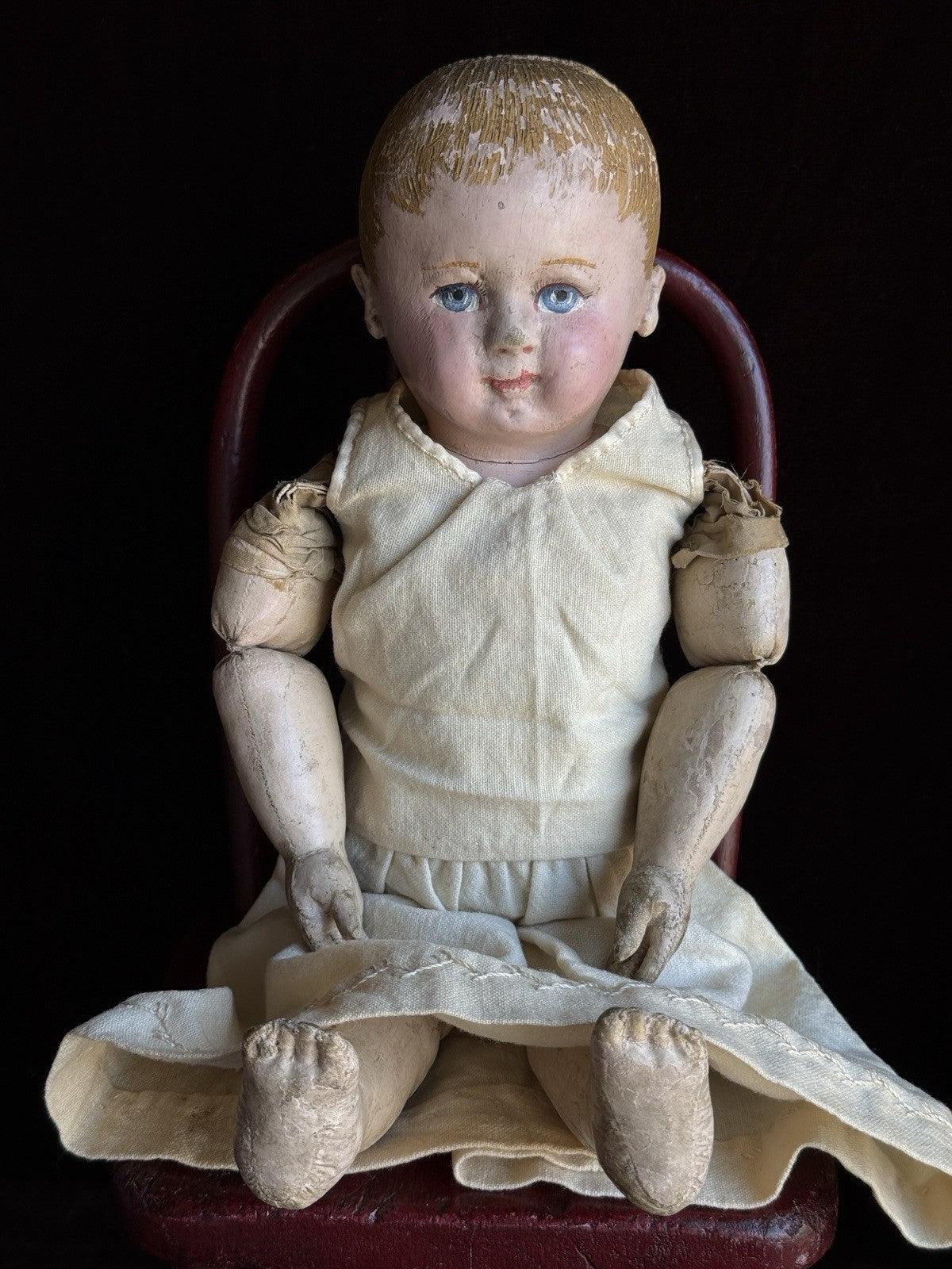 Antique American Martha Chase 15.5” Oil Painted Cloth Baby Doll