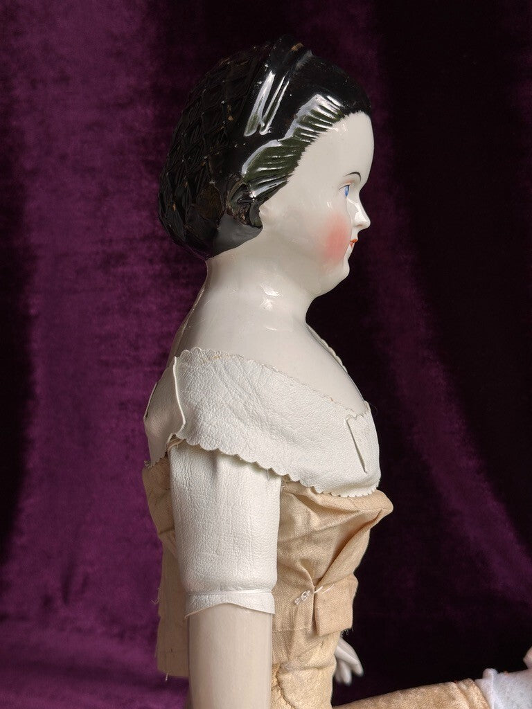 Rare Antique German 20.5” Alice Hairdo Headband and Snood China Head Doll