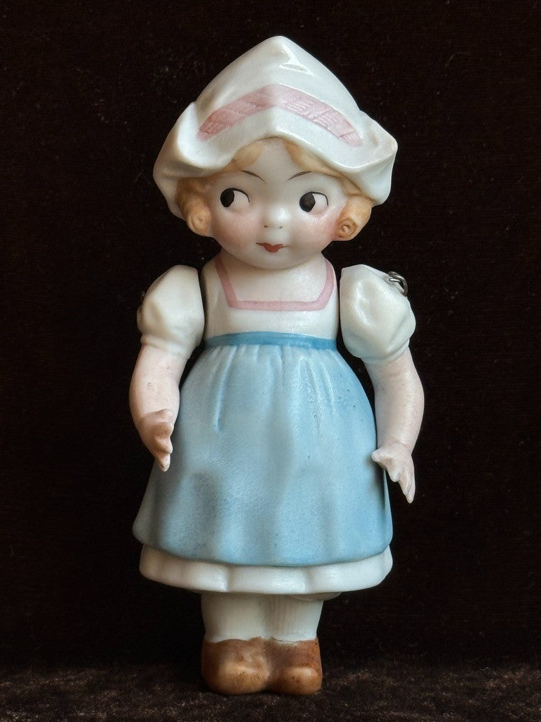 Lot of 2 Antique German and Japan Miniature All Bisque Dutch Dolls
