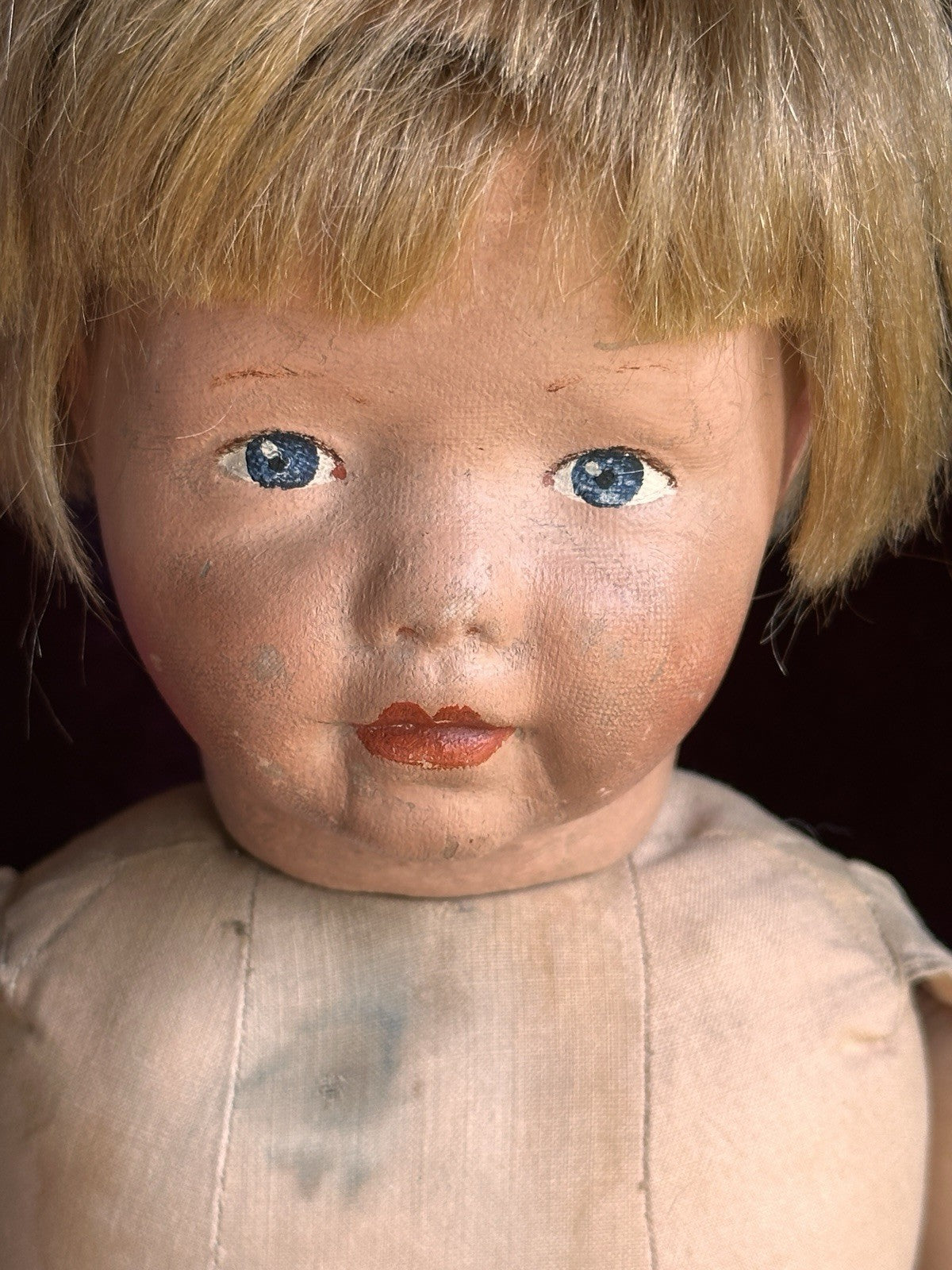 Antique American 19” Kamkins Cloth Oil Painted Doll